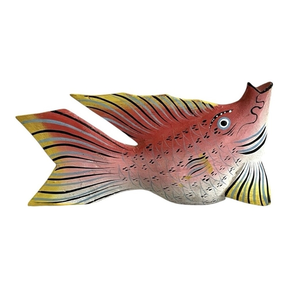 Colorful Hand-Carved Handpainted Wooden Fish Statue Figurine Nautical Home Decor - Picture 3 of 5